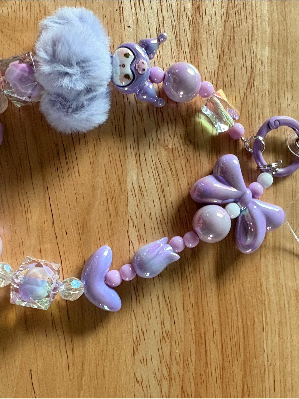 Lavender Pom-Pom & Bead Bag Charm Keychain